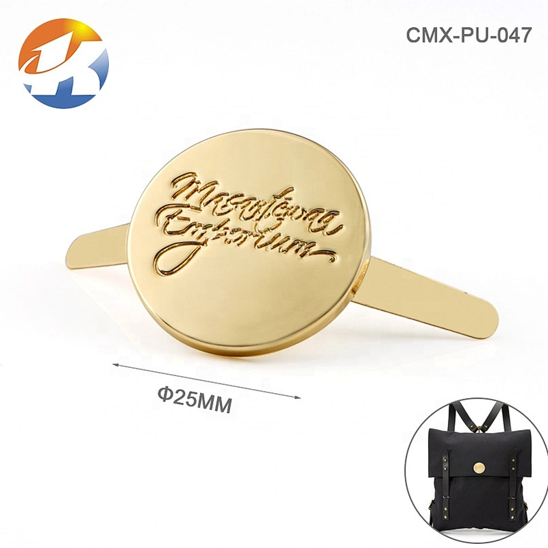 Cheap Gold Round Brand Name Metal Bag Logo Tag, Custom Engraved Metal Label for Handbags