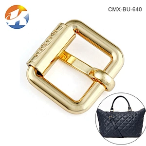 Factory Direct Selling Metal Pin Buckle, Custom Gold Metal Roller Pin Buckle with Engraved Logo for Bags
