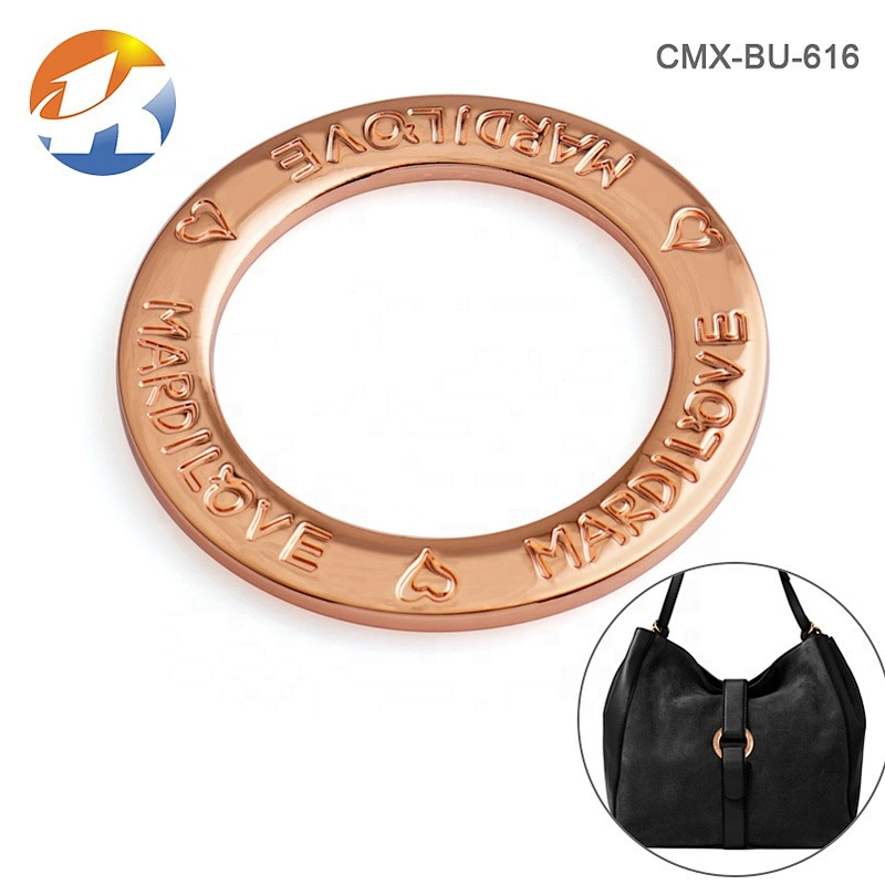 High Quality Custom Polished Rose Gold 34mm Metal O Ring with Engraved Logo for Handbag Manufacturer
