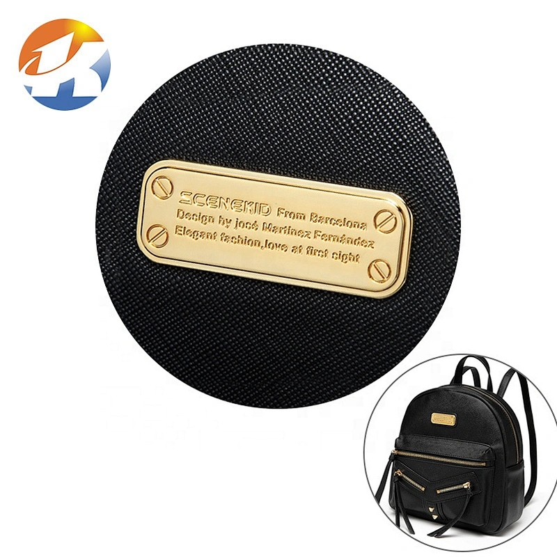 4 Decorative Screws Metal Name Plates, Bag Accessories Custom Engraved Logo Gold Metal Label for Handbags