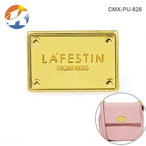 Handbag Hardware Gold Plated Engraved Metal Brand Logo for Bags, Zinc Alloy Custom Handmade Metal Label Plate for Handbag