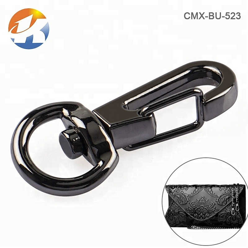 Durable Shiny Black D Ring Tail Metal Dog Snap Hook Clasp For Bags, Gunmetal Alloy Metal Snap Hook