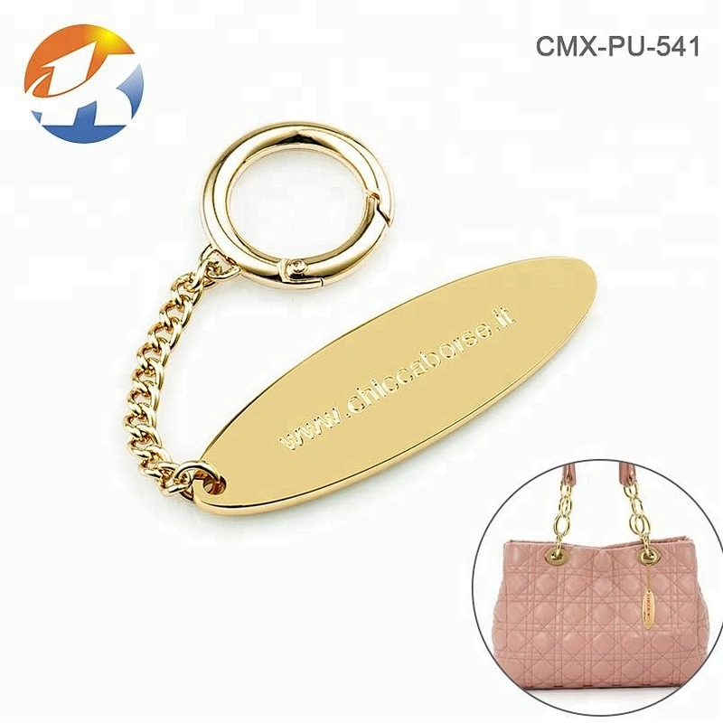 Hook And Chain Custom Brand Handbag Engraved Logo Metal Tag