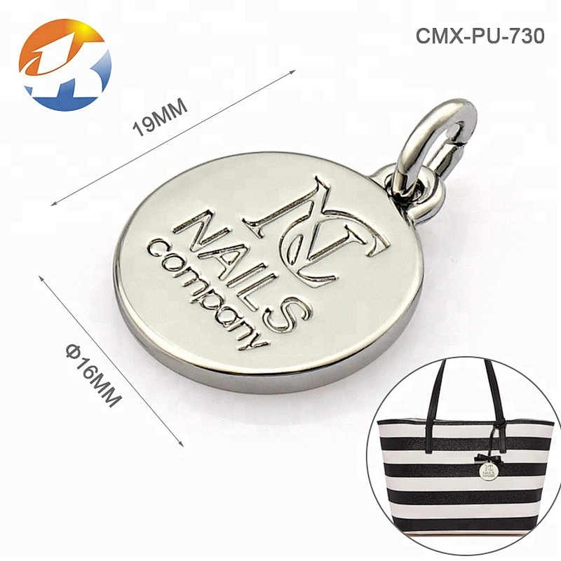 Custom Hanging Metal Logo for Handbags, Bag Accessories Design Round Shape with Hollow Logo Metal Tag
