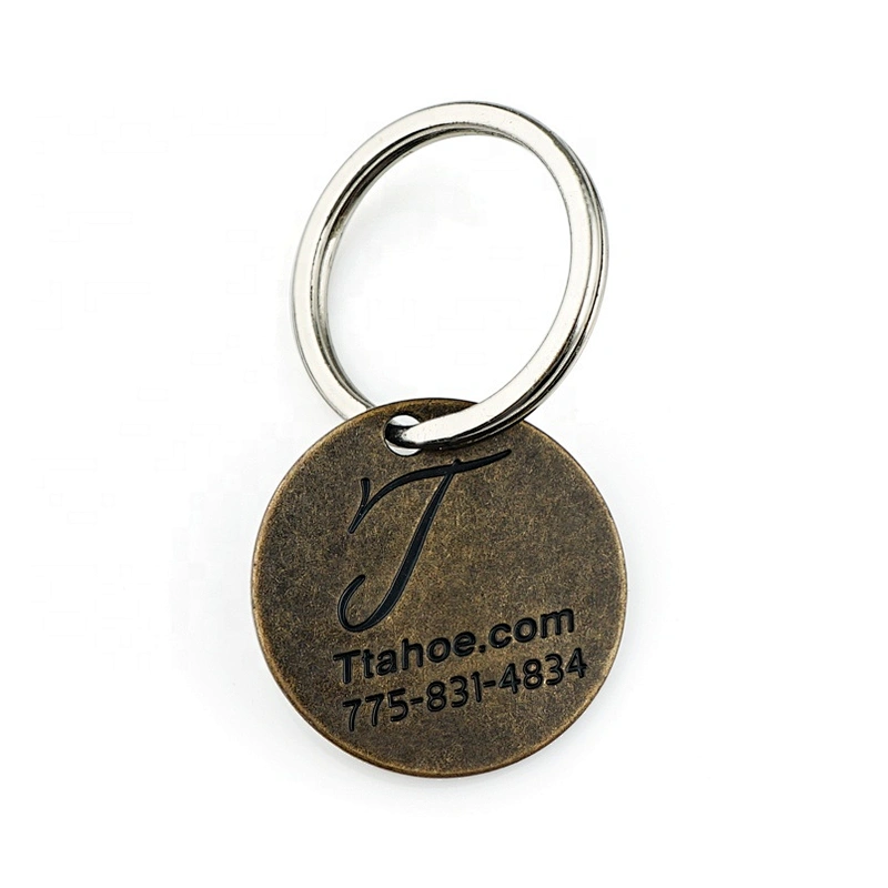 Bag Accessories Custom Die-Casting Engraved Logo Metal Name Tag with Keyring