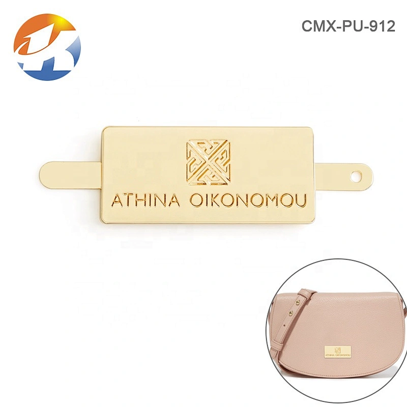 Rectangle Gold Engraved Logo Metal Name Tag, Custom Metal Plates Label for Handbag