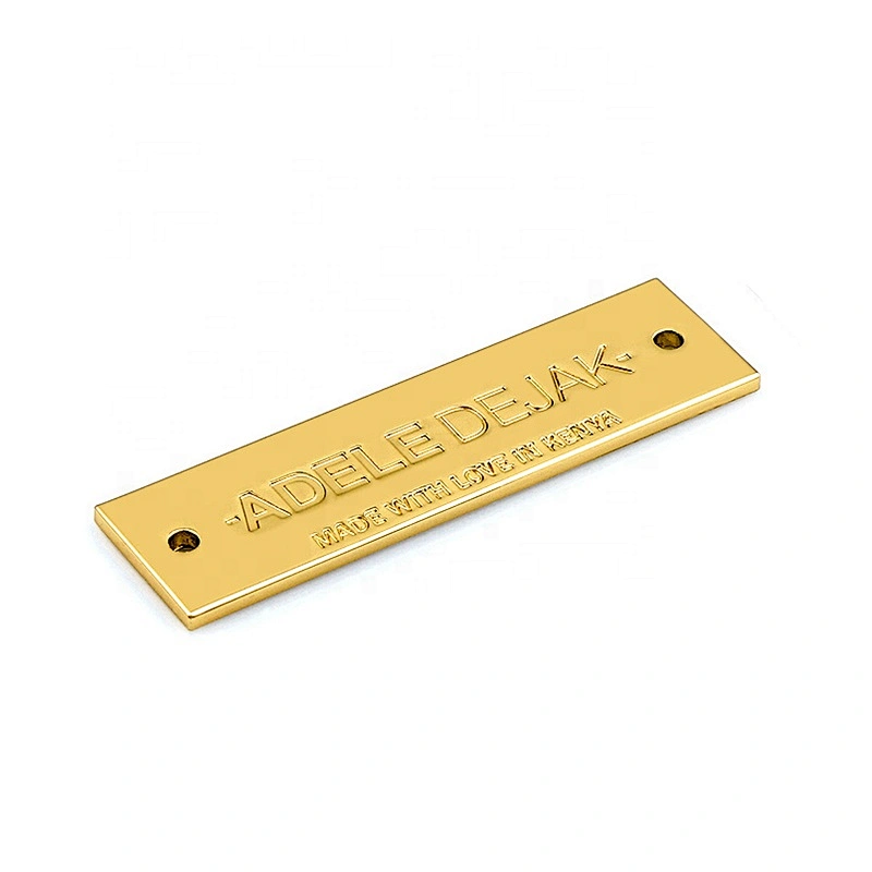 China Supplier Custom Handbag Metal Sewing Label Plate, Bag Accessories Rectangle Metal Logo with 2 Holes