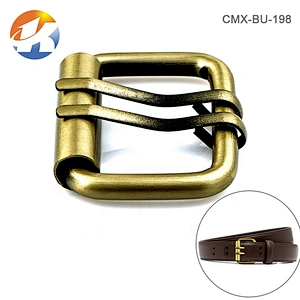 Iron Double Pins Belt Roller Buckle, Wholesale Brushed Antique Brass Belt Buckle for Man