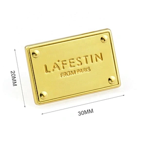 Handbag Hardware Gold Plated Engraved Metal Brand Logo for Bags, Zinc Alloy Custom Handmade Metal Label Plate for Handbag