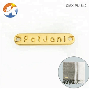 Rectangle with 2 Holes Sewing Metal Clothing Label, Gold Plated Metal Logo for Swimwear