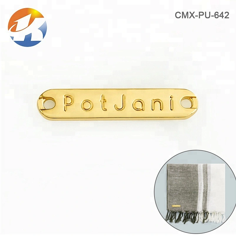 Rectangle with 2 Holes Sewing Metal Clothing Label, Gold Plated Metal Logo for Swimwear