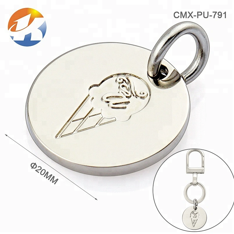 Round Metal Tag with Engraved Logo, Antique Brass Metal Hanging Name Tag Logo with Ring for Bag^
