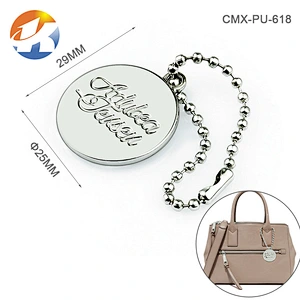 Handbag Hardware Hanging Round Engraved Metal Tag, Custom Metal Logo Label with Diamond for Bags
