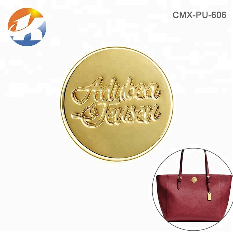 Bag Accessories Custom Rivet Fixed Round Metal Tag, Design Gold Plated Metal Plate Logo for Handbags