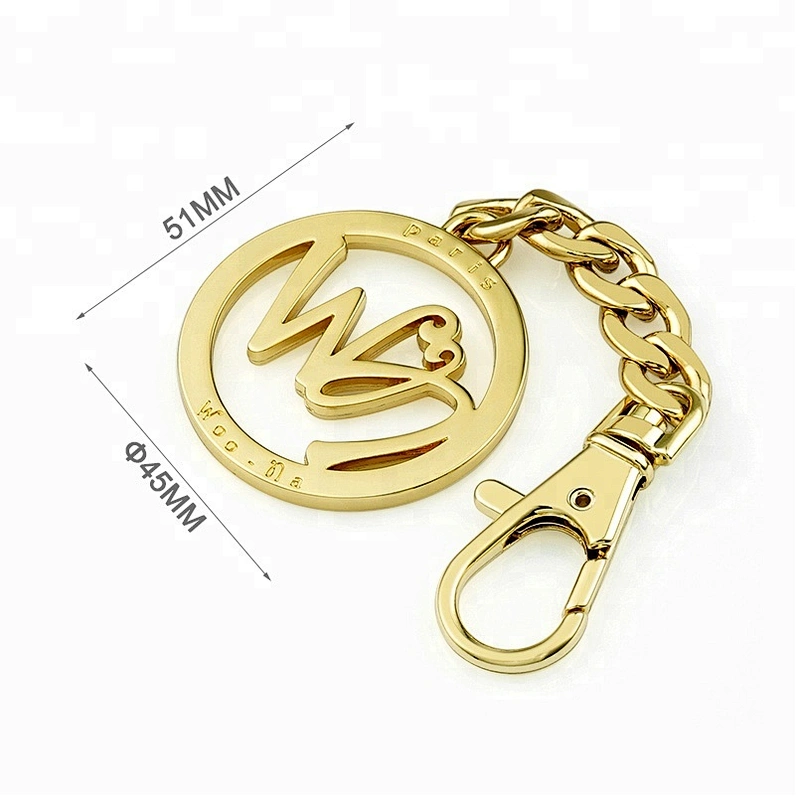 Hot Selling Style Gold Plated Metal Logo Tag, Custom Round Shape with Chain and Hook Metal Tag for Handbags