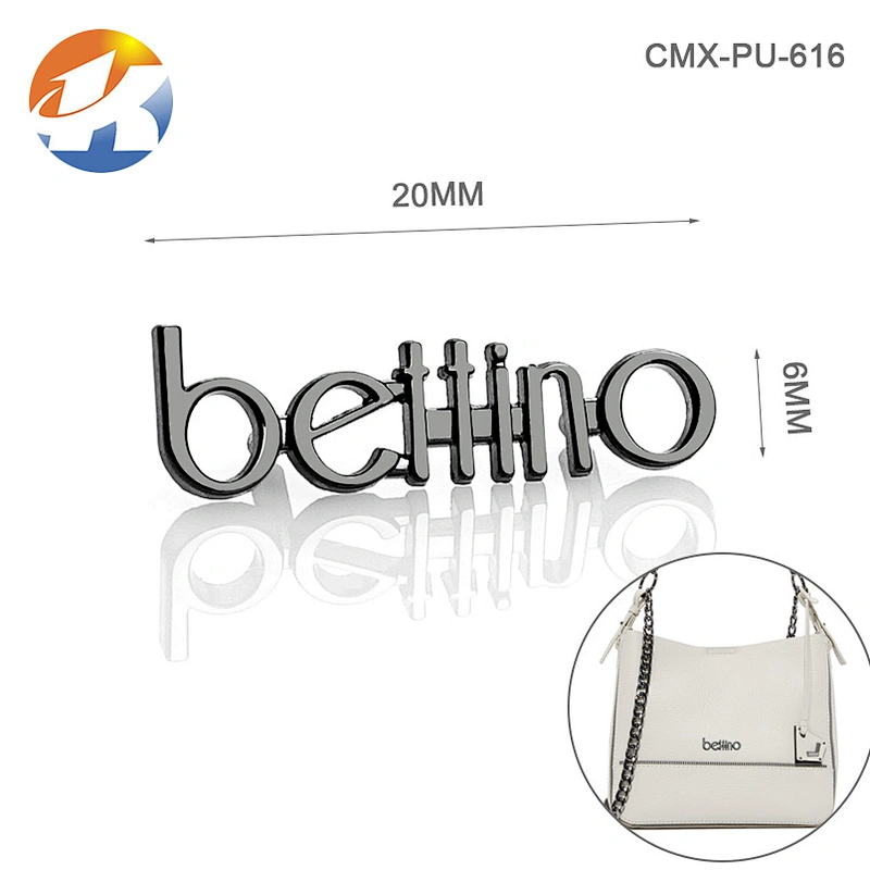 Hot Sale Fashion Light Gold Label Logo Letters Metal Bag Logo, Top Quality Custom Letter Logo Metal Handbag Name Plate for Purse