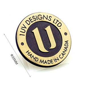 Brushed Antique Brass Color Embossed and Engraved Logo Metal Name Tag, Custom Round Metal Logo Labels for Bags