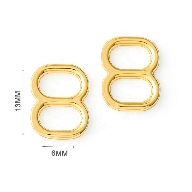 High Quality Garment Accessories 8 Shape Metal Buckle, 6mm Gold Metal Small Adjuster Buckle for Swimwear