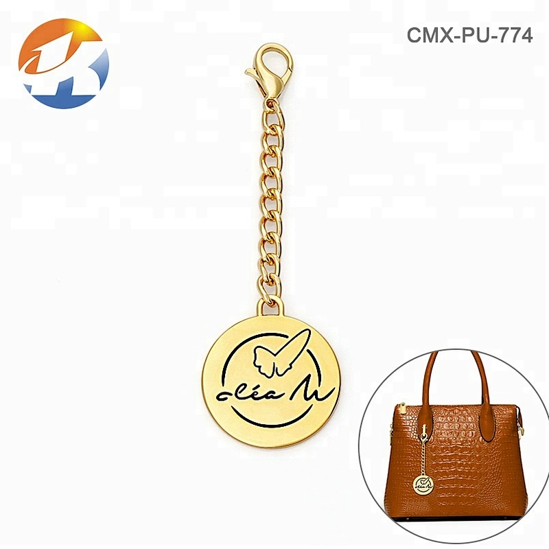 Lobster Clip Chain With Round Tag Custom Metal Logo For Handbags