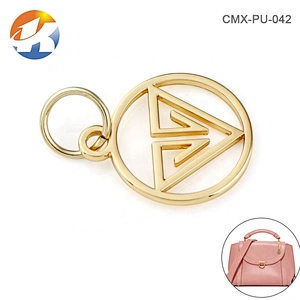 Custom Handbag Accessories Round with Ring Metal Tag, Design Gold Hanging Metal Logo for Bag