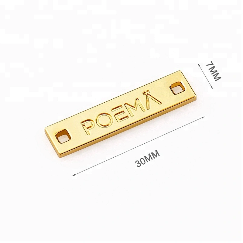 Bikini Swimwear Accessories Sewing Metal Logo Labels Gold Plated, Custom Label Metal Plates for Clothing Rectangle with 2 Holes