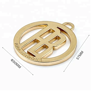 Hot Selling Round Shape Custom Metal Bag Tags, Fashion Gold Plated Hollow Logo Metal Hang Tag, Custom Logo Metal Tag for Handbag