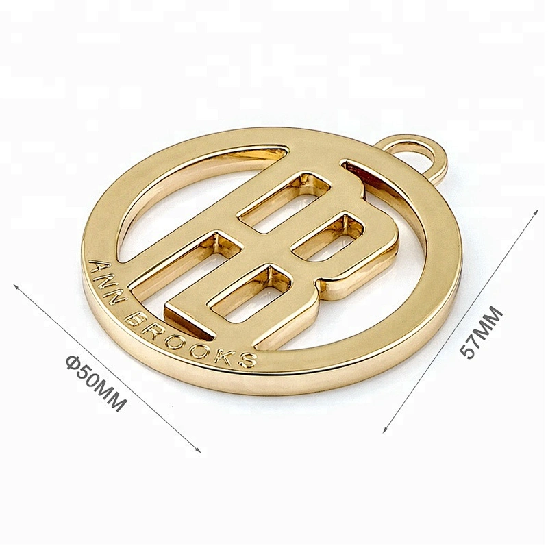 Hot Selling Round Shape Custom Metal Bag Tags, Fashion Gold Plated Hollow Logo Metal Hang Tag, Custom Logo Metal Tag for Handbag