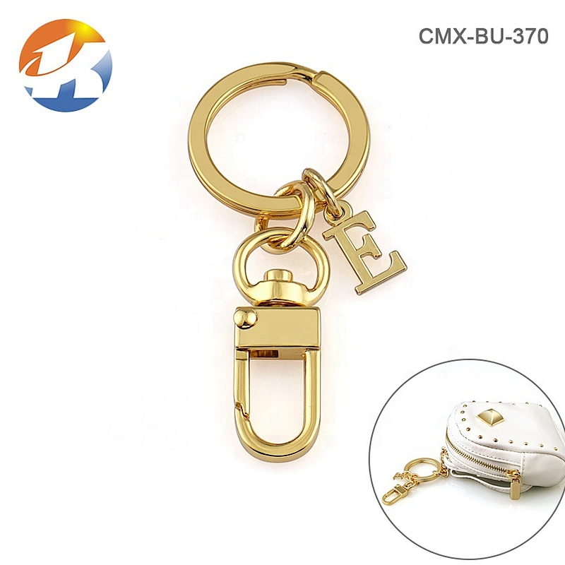 Key Loop with Letters Logo Metal Gold Snap Hook For Purse, Wholesale Factory Price Metal Keychain for Key