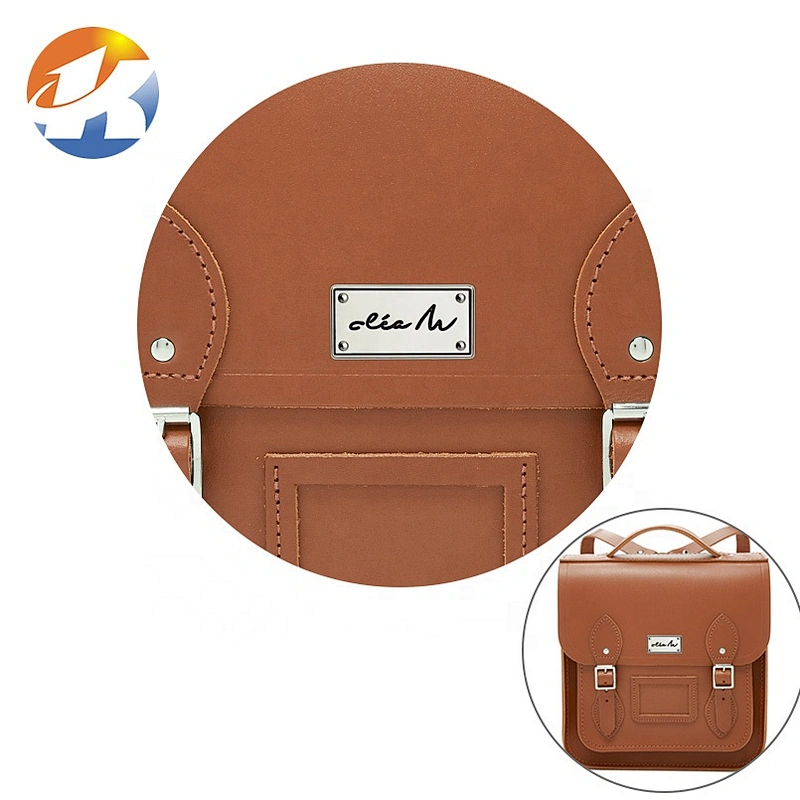Custom Metal Label with Engraved Black Logo for Handbags, Bag Hardware Design Metal Plate Logo