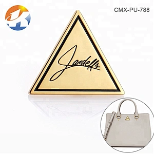 Triangle with Engraved Logo Gold Metal Tag for Handbags, Bag Accessories Custom Metal Label Plate^