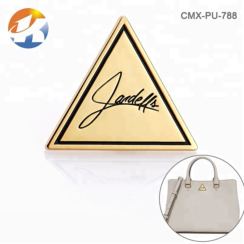 Triangle with Engraved Logo Gold Metal Tag for Handbags, Bag Accessories Custom Metal Label Plate^