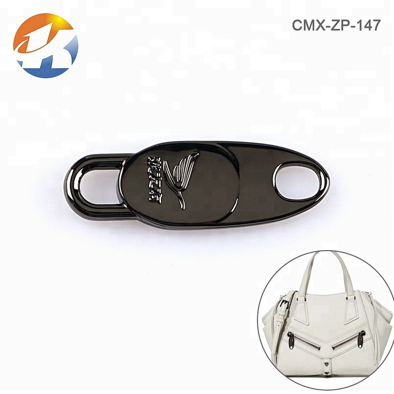 Fancy Black Engraved Logo Zip Puller Metal For Bags
