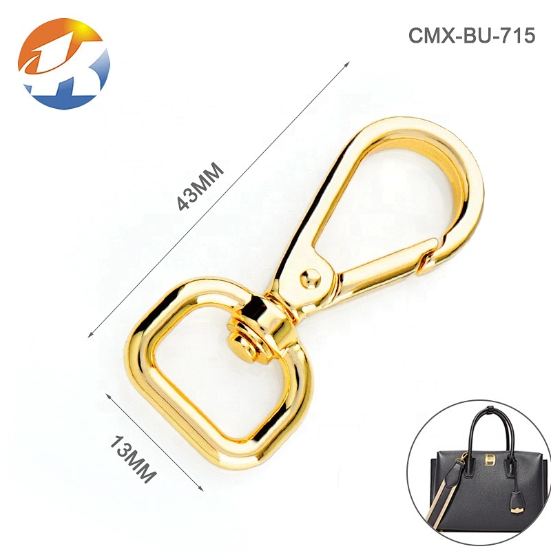 Top Quality Bag Hardware Spring Metal Snap Swivel Clasp Hook for Handbag, Gold Plated Metal Hook Buckle for Bags