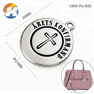 Ring Hang Anti-Silver Embossed Metal Bag Logo