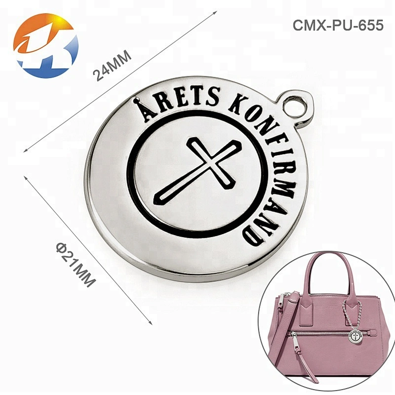 Ring Hang Anti-Silver Embossed Metal Bag Logo
