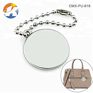 Handbag Hardware Custom Hanging Brand Logo Metal Bag Tag, Custom Round Engraved Logo Metal Tag for Bags with Ball Chain Hot Sale