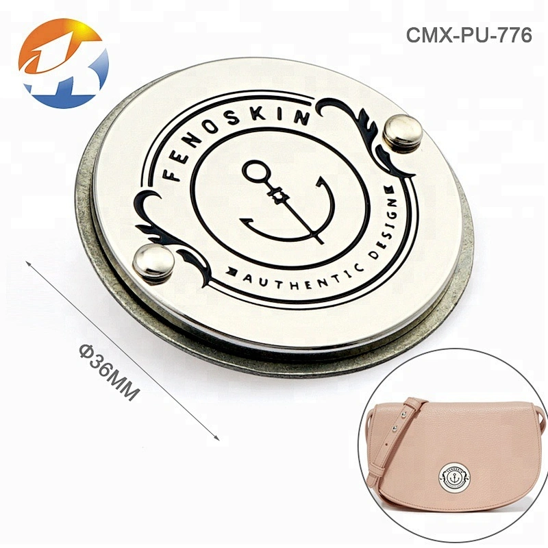 Antique Brass Round Metal Logo Tag for Bag, Custom Embossed and Engraved Logo Metal Label for Backpack