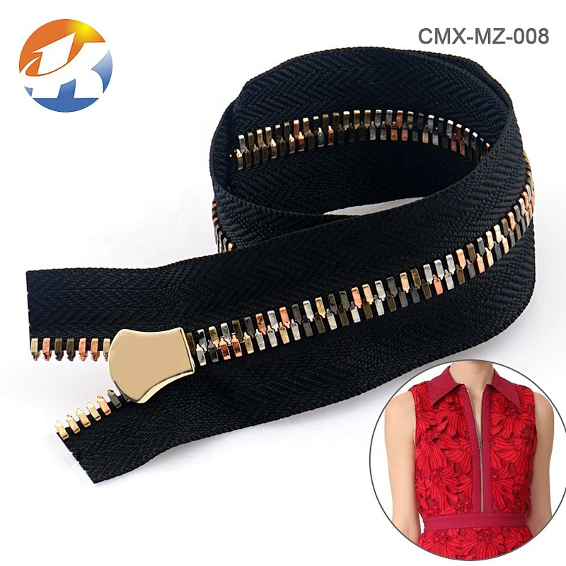 Wholesale 5# Fashion High End Metal Rainbow Zipper, Brass Metal Zipper for Garment and Bags