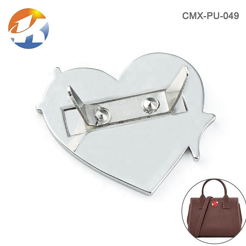 Fashion Handbag Hardware Heart Shape Metal Embossed Logo, Customized Person Metal Logo Tag for Bags