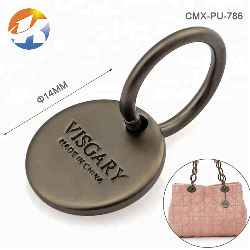 Round Metal Tag with Engraved Logo, Antique Brass Metal Hanging Name Tag Logo with Ring for Bag^