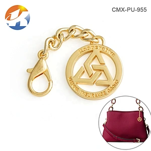 High Quality Bag Accessories Customized Metal Logo Tag, Round Shape With Chain and Clasp Metal Label for Handbags