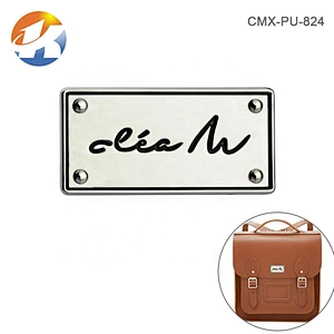 Custom Metal Label with Engraved Black Logo for Handbags, Bag Hardware Design Metal Plate Logo