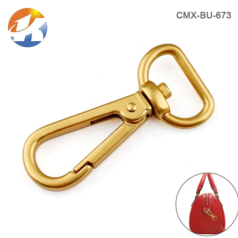 High Quality Custom 20mm Metal D Shape Tail Spring Snap Hook, Dull Gold Metal Spring Snap Hook for Handbag Strap