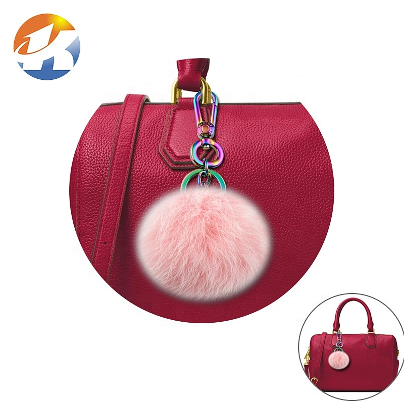 Rainbow Color Metal Snap Hook with Key Ring and Hairball, Fashion Metal Swivel Hook Snap For Bag
