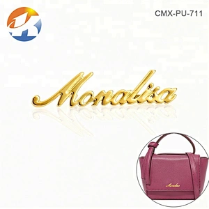 Fashion Gold Letter Metal Plate Logo, Top Bag Purse Hardware Custom Metal Labels, Design Letters Metal Logo Plates for Handbags