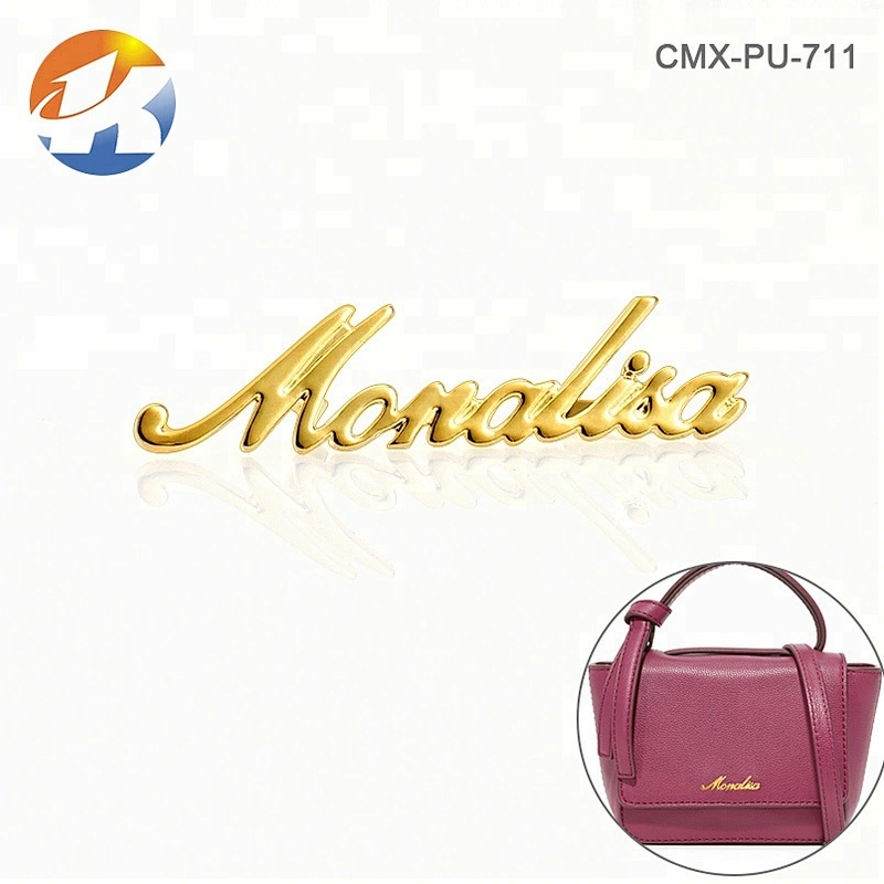 Fashion Gold Letter Metal Plate Logo, Top Bag Purse Hardware Custom Metal Labels, Design Letters Metal Logo Plates for Handbags