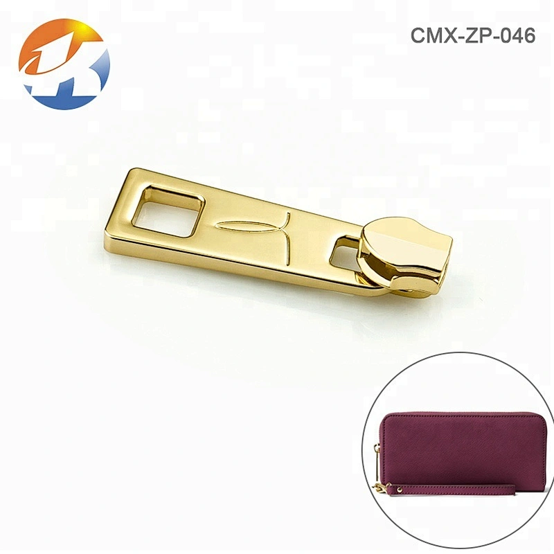 High Grade Handbag Hardware Metal Zip Puller, Garment Accessories Gold Metal Custom Zipper Pull and Head