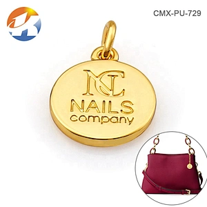 Handbag Hardware Circle With Ring Hanging Metal Name Tag, Gold Engraved Logo Metal Plate Label for Bags