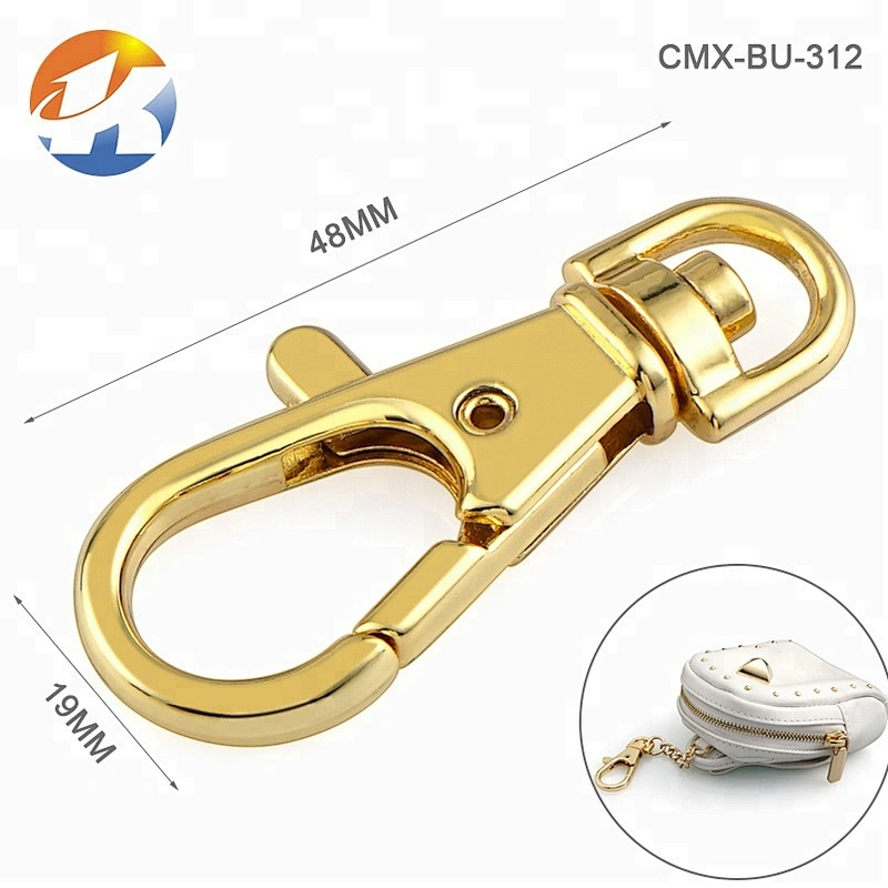 Handbag Hardware Supplier Custom D Shape Tail Metal Snap Hook, Brushed Gunmetal Metal Swivel Snap Hook for Bags