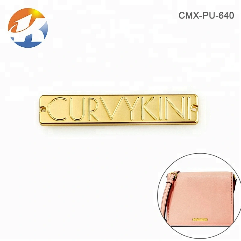Custom Engraved Logo with 2 Holes Gold Metal Clothing Logo Label, Rectangle Metal Name Plate Tag for Garment
